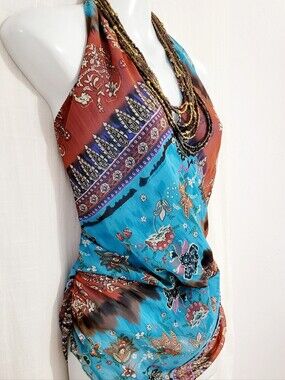 Women’s Halter Tank Top in Turquoise & Rust
